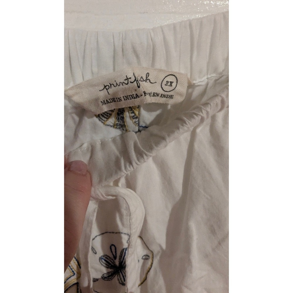 Printfresh 2X White Seashell Embroidered Lounge Pants Pajama Bottoms - Picture 3 of 4